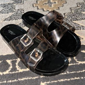 Capelli New York Rubber Birkenstock style sandal black & brown animal print